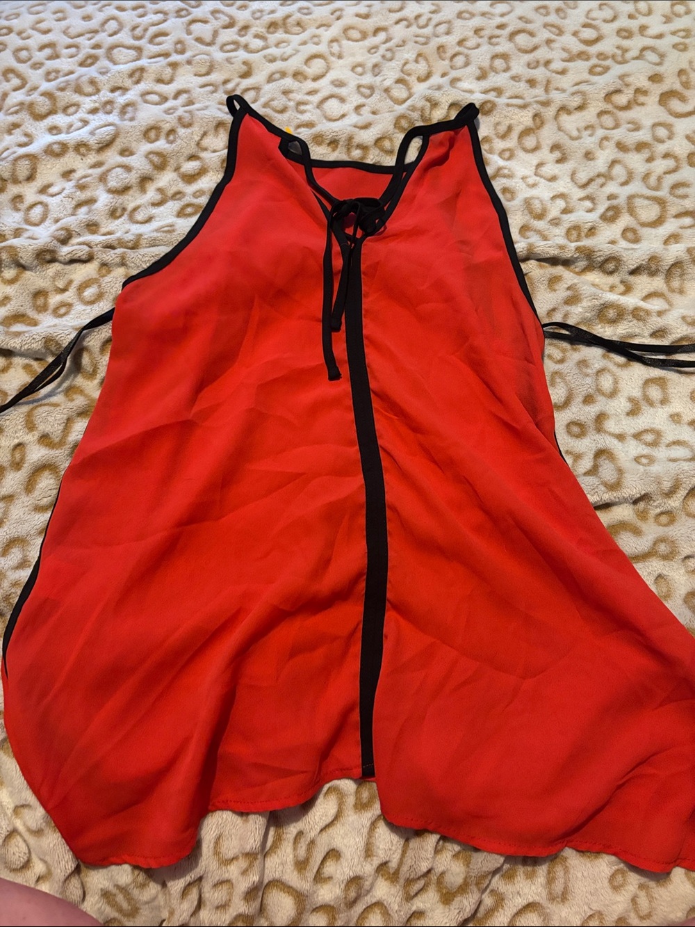 Monteau Red & Black Trim Lace-Up Tank Top